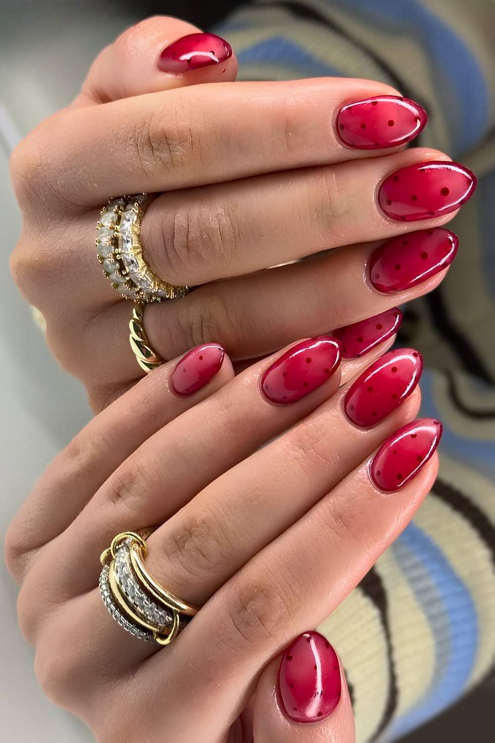 Cranberry red polka dot nails