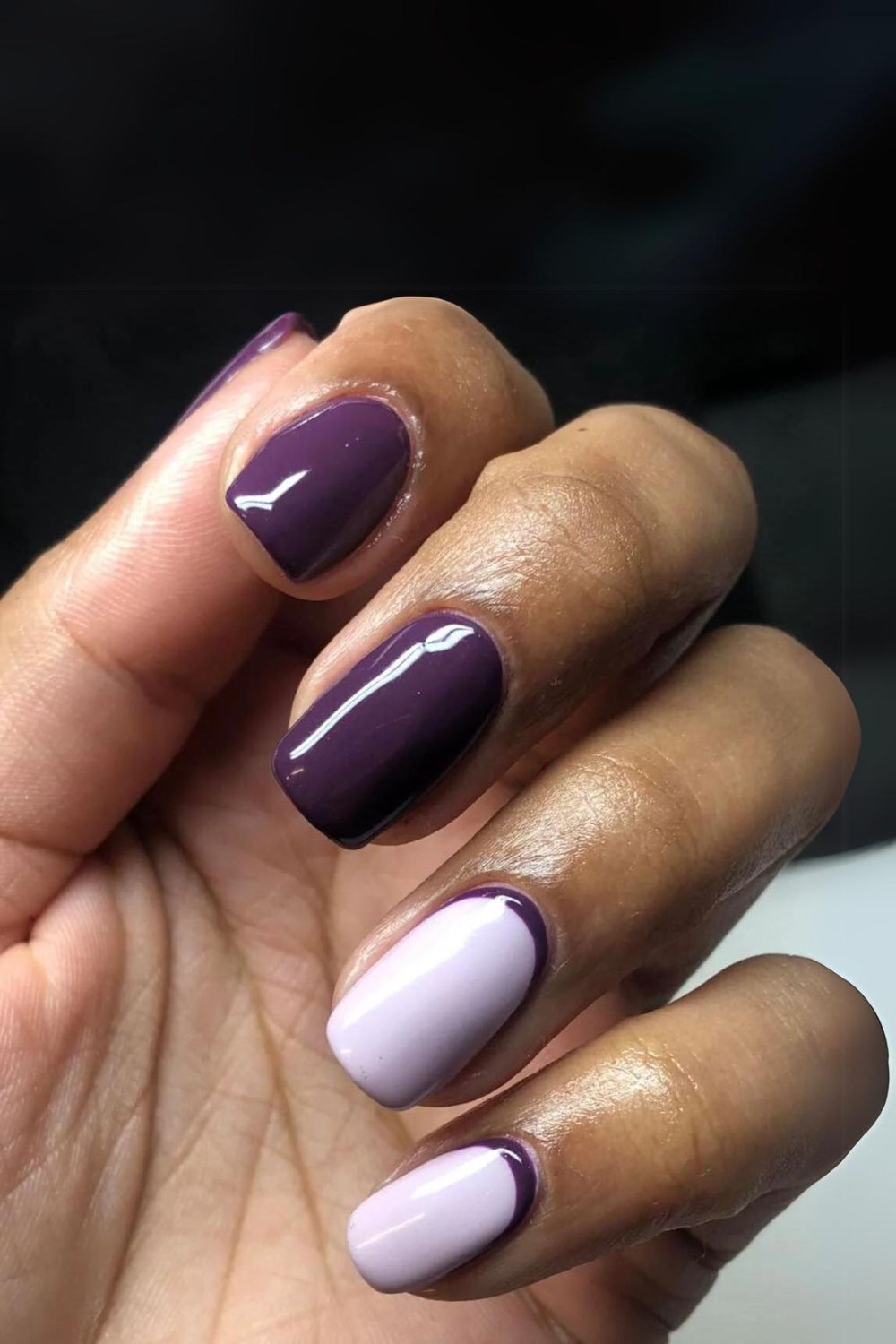 Dark and light purple reverse french nails