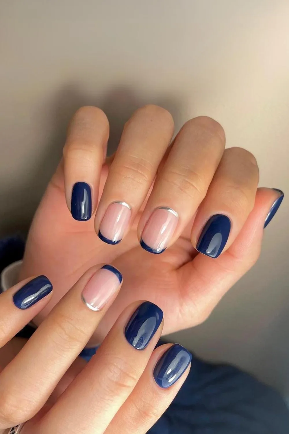 Dark blue frenchies with silver accents