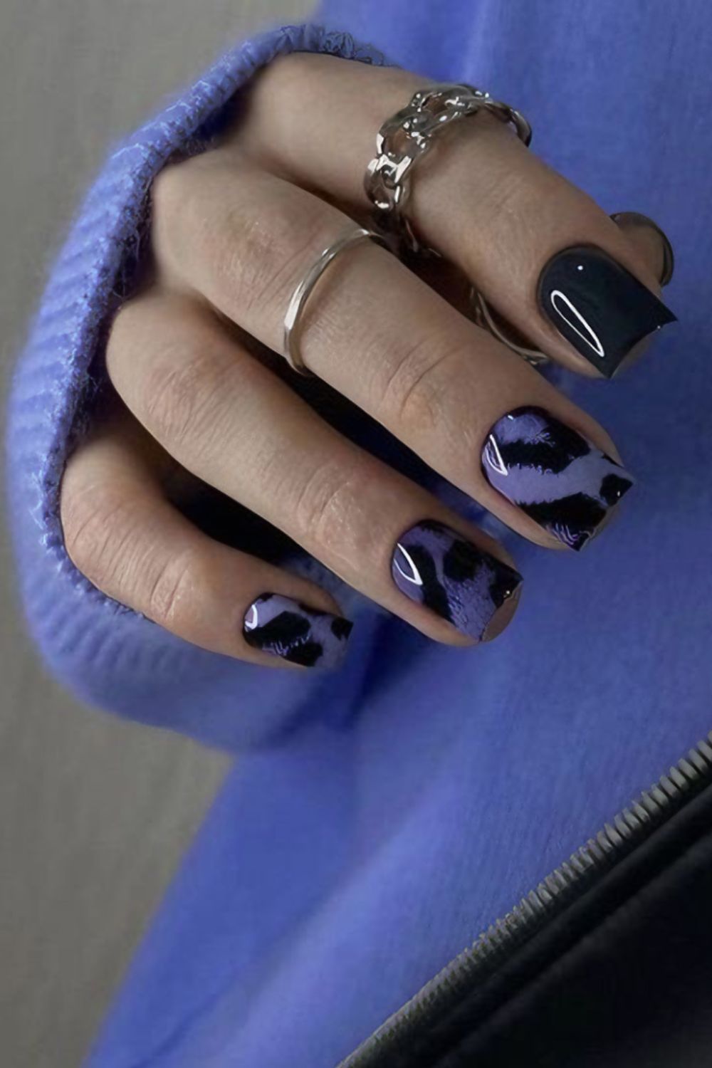 Dark purple leopard nails