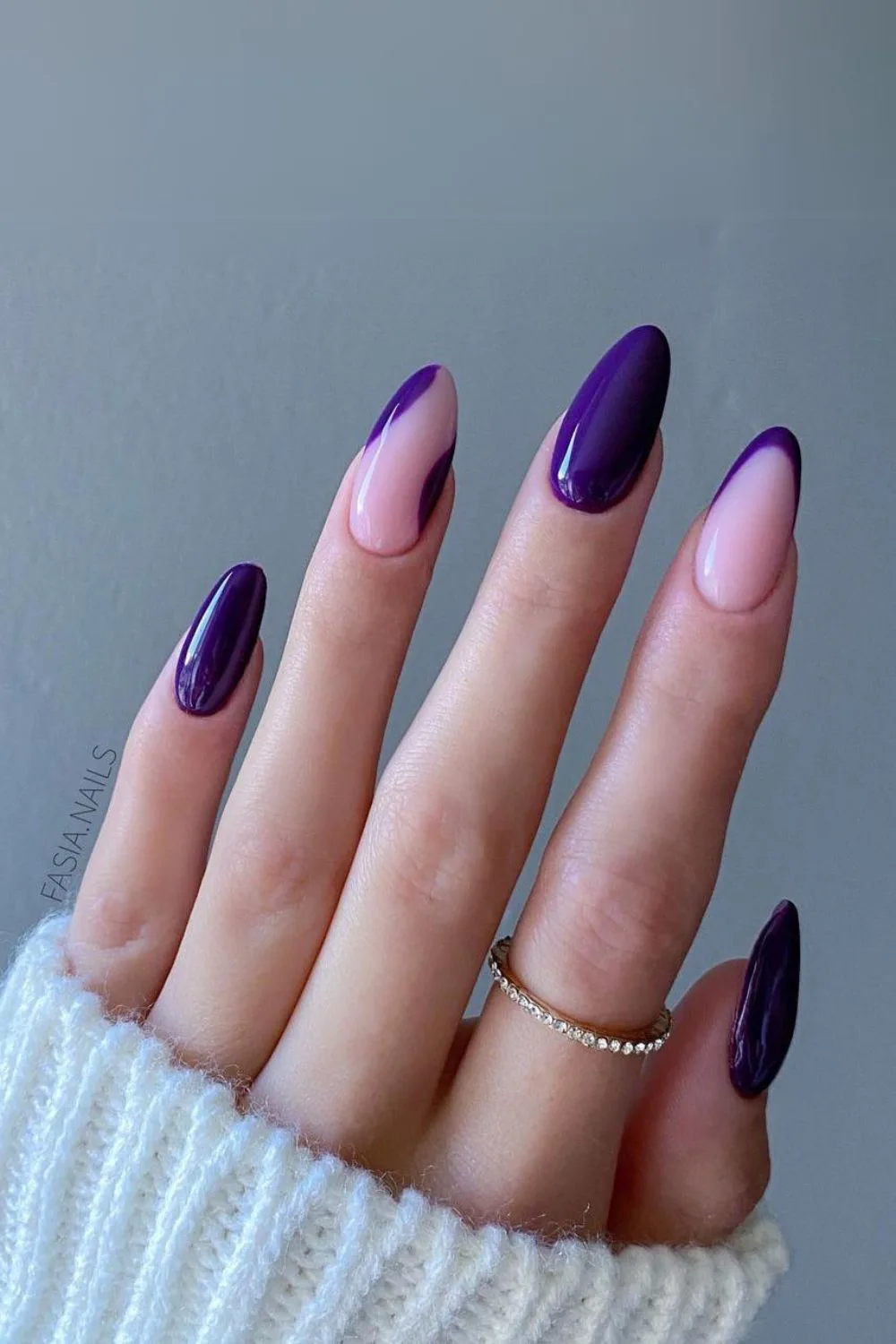 Dark purple nails with negative space accent