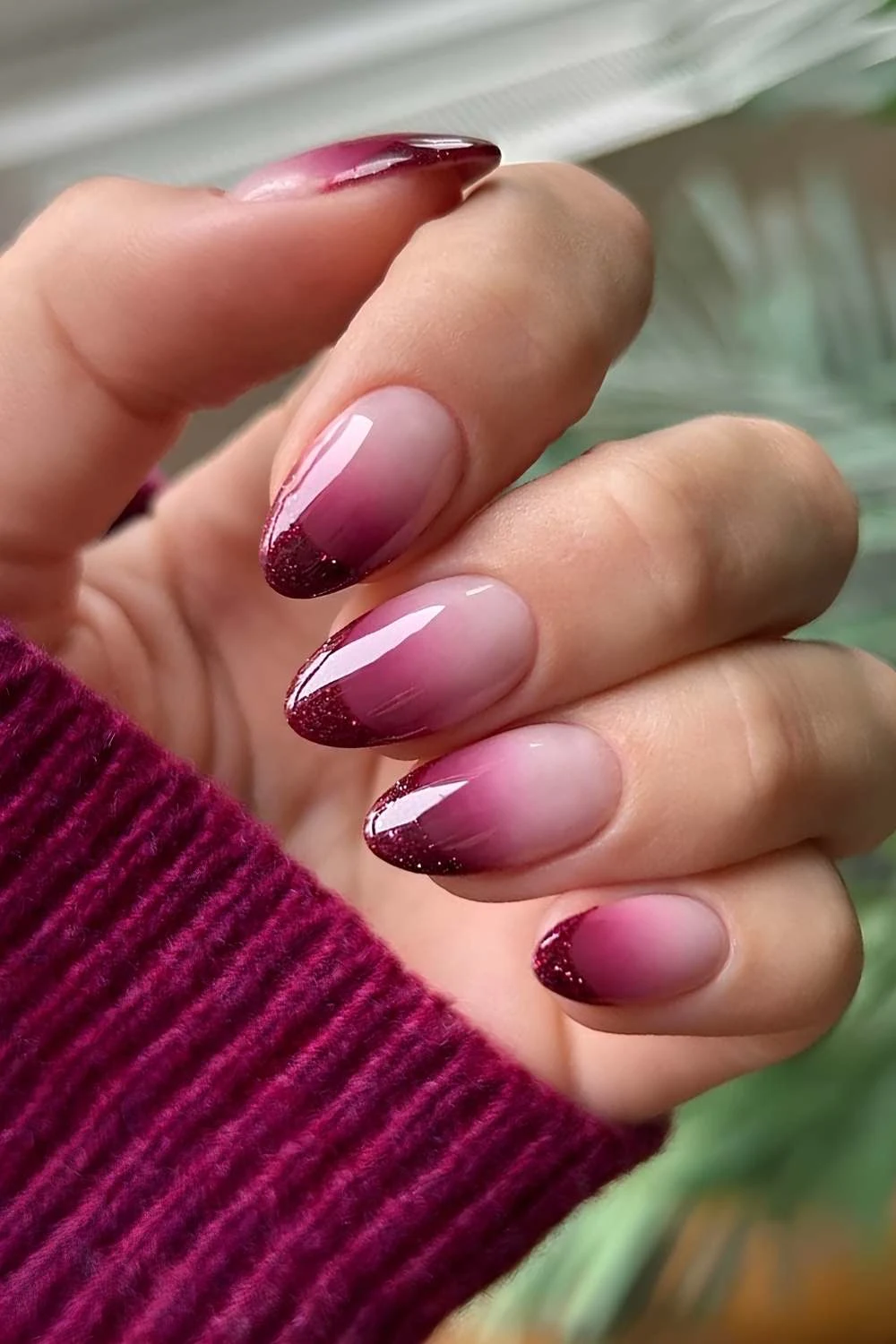 Dark red ombre nails