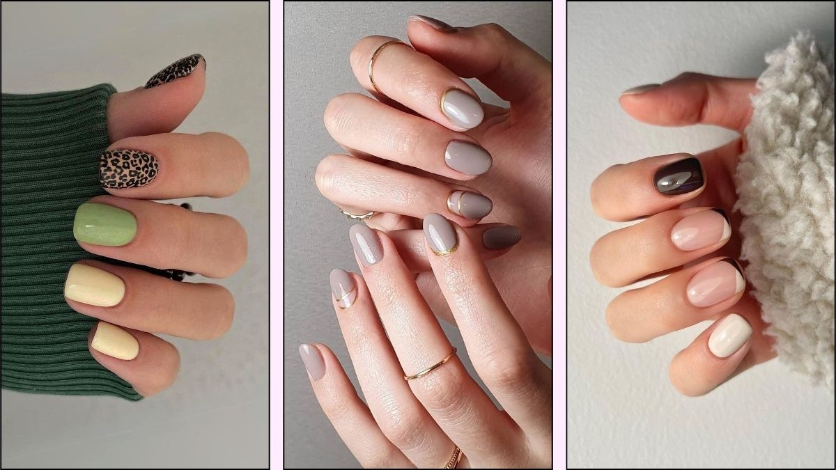 A collage of early fall nail designs