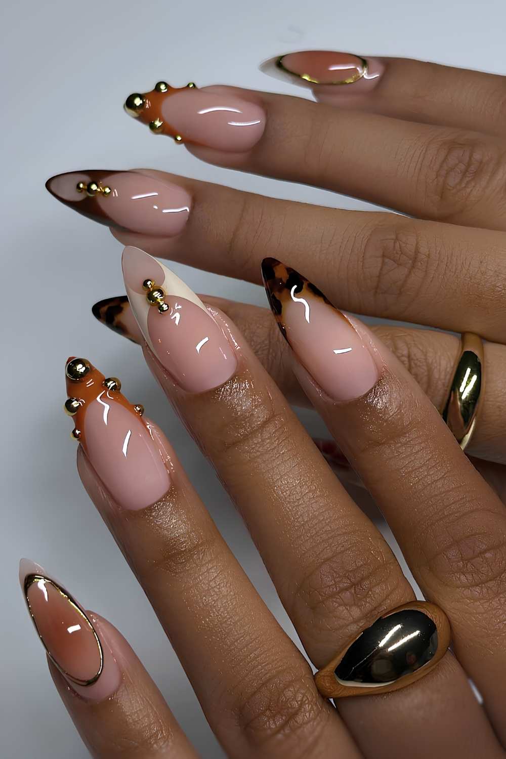 Fall mix and match French mani in earthy