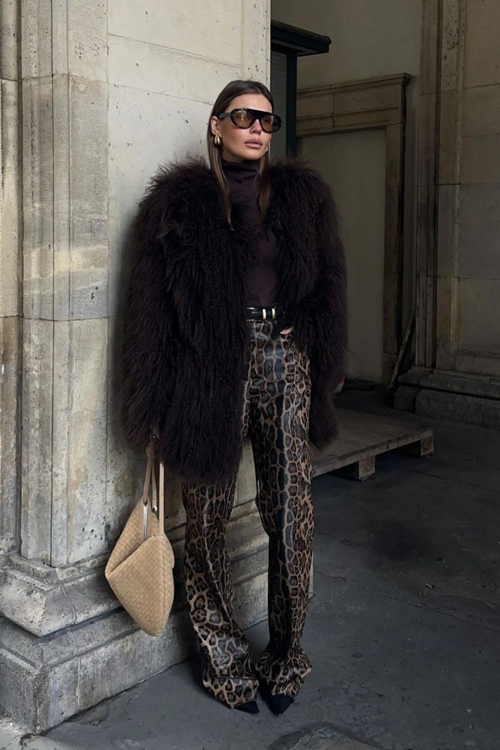 Faux Fur Coat & Leopard Pants