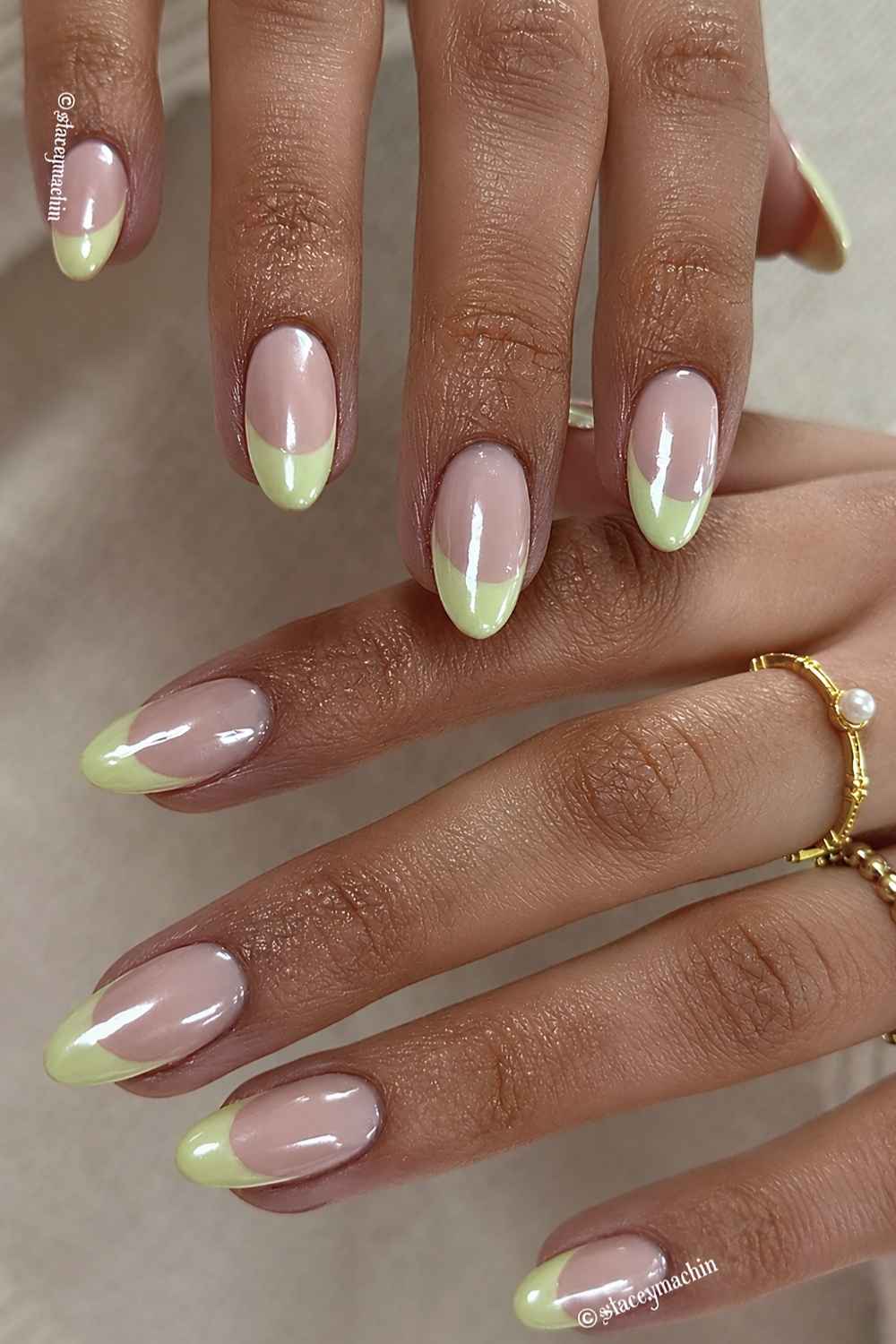 Glazed light green French mani