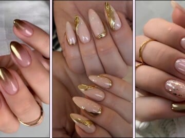 A collage of gold nail designs