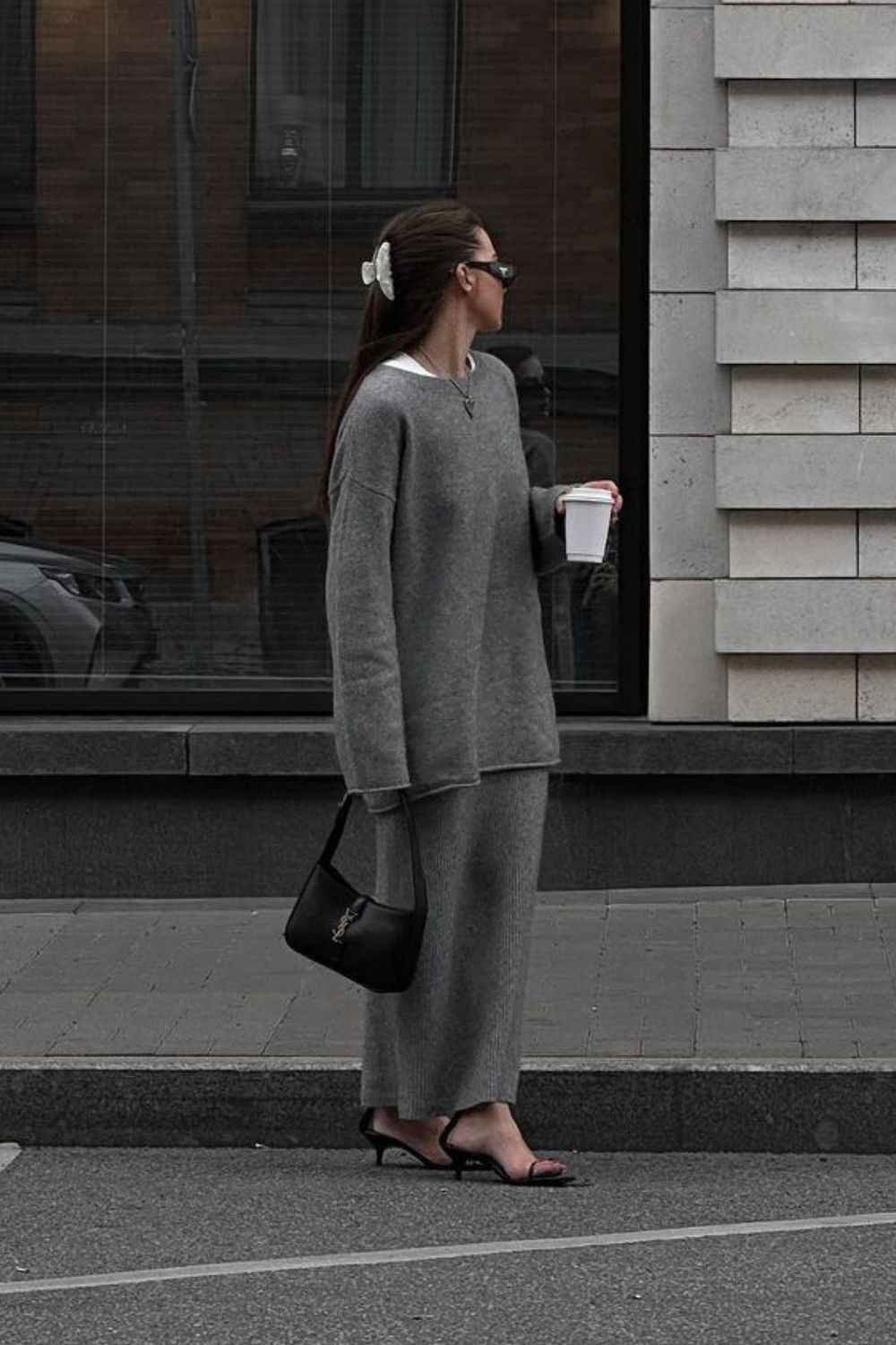 Gray Knit Set of skirt and sweater