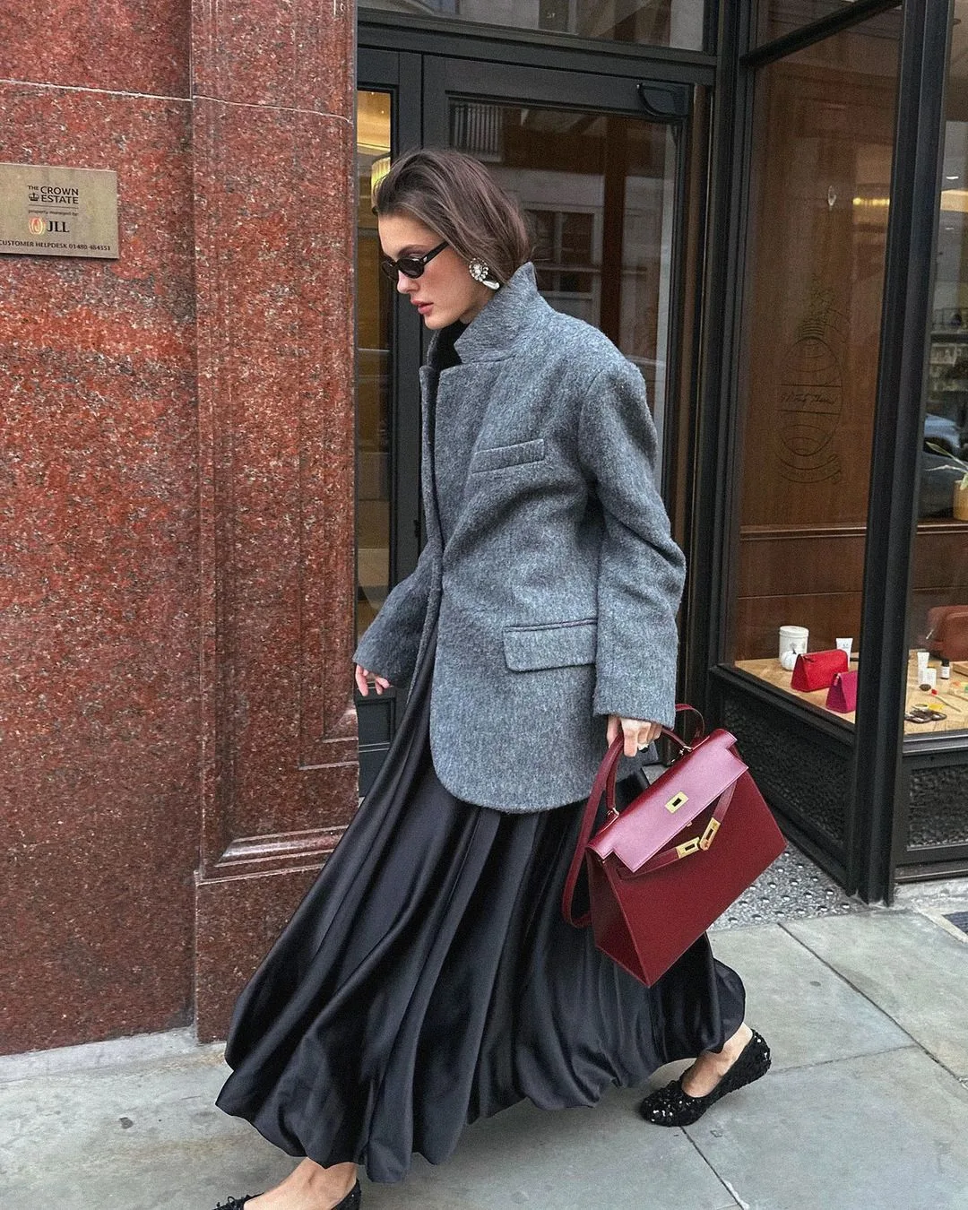 Gray oversize Blazer & Black Maxi Skirt