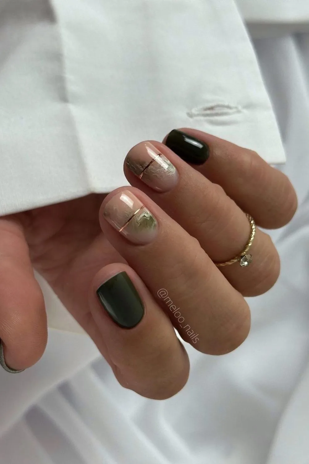 Green Marble accents on shortnails