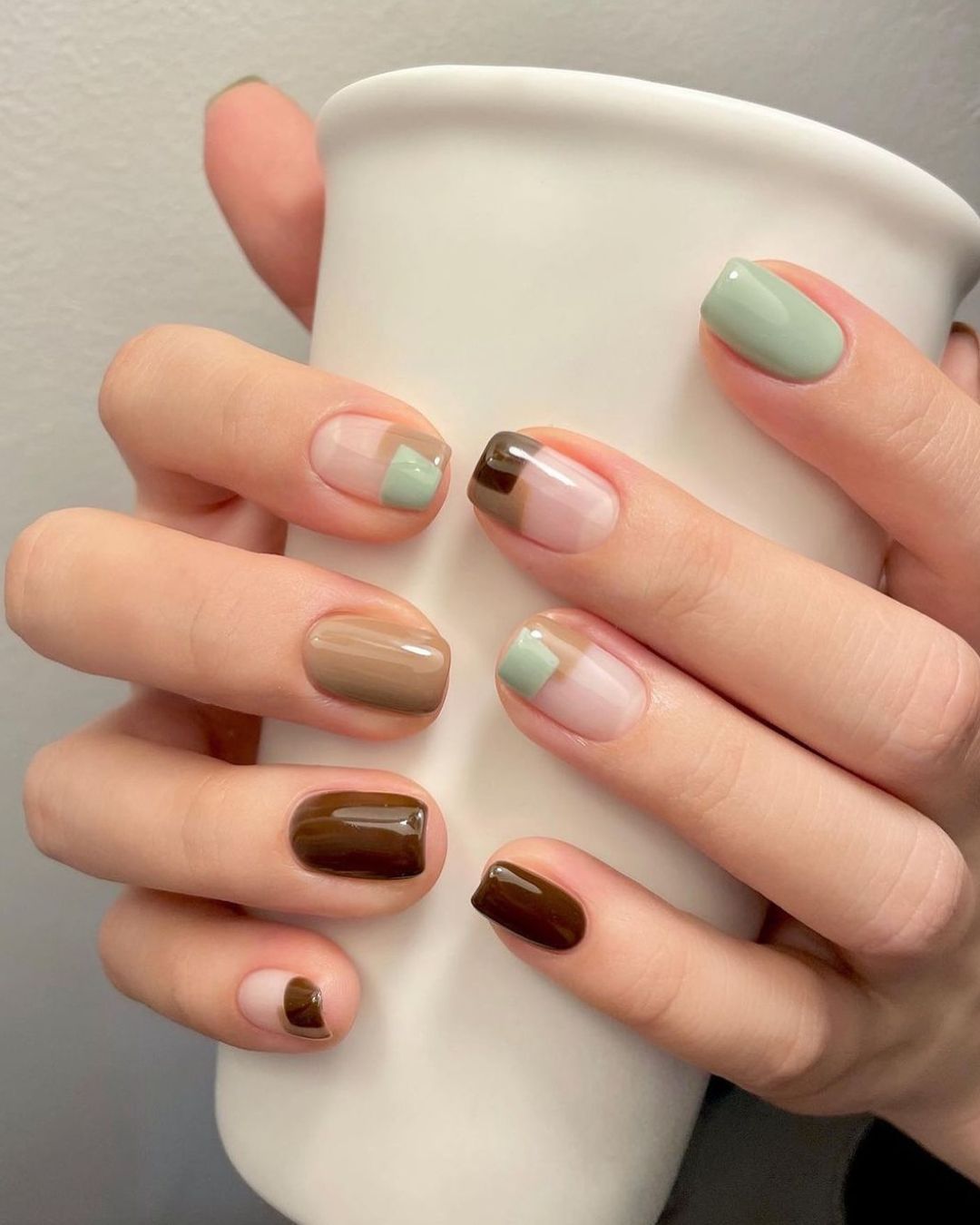 Green and brown block nails