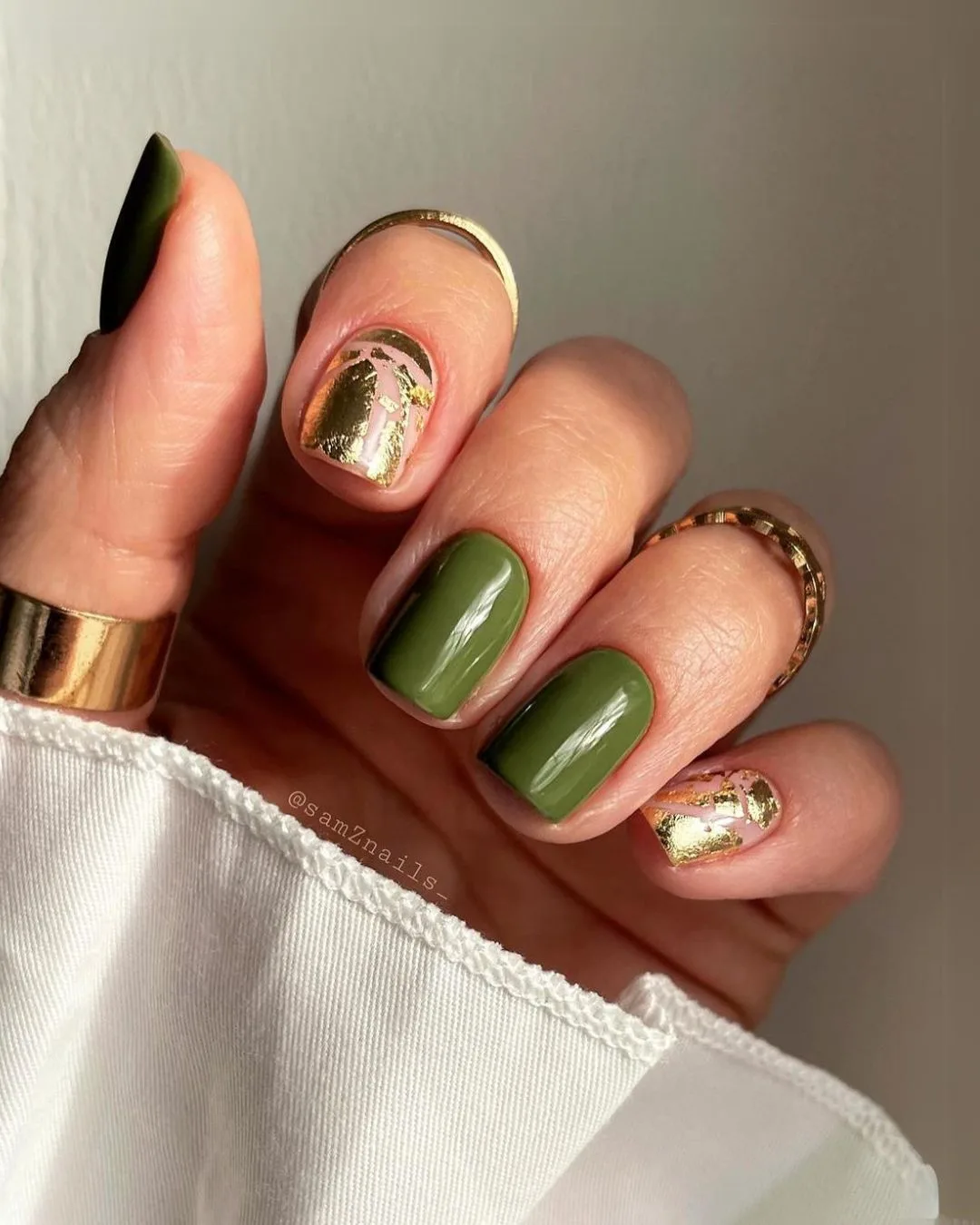 Green and gold foil nails