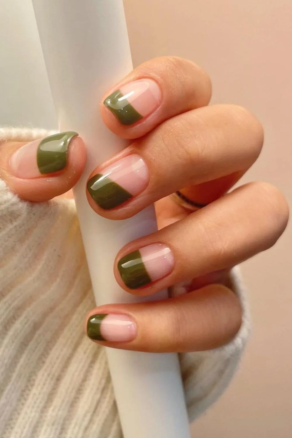 Half-sies deep olive green nails