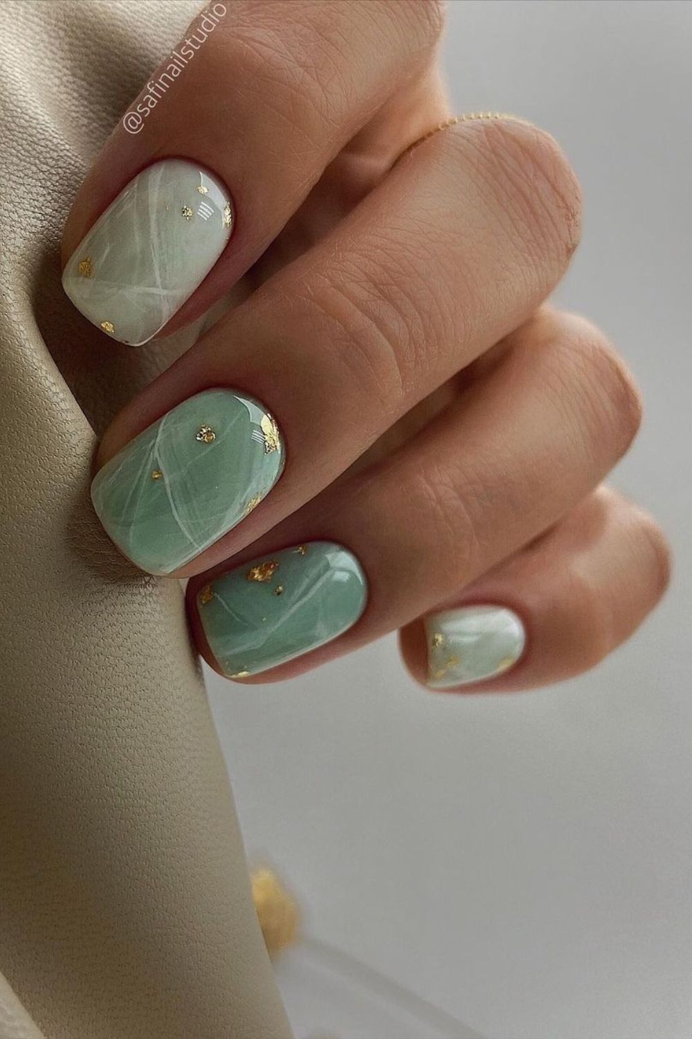 Jade nails with tiny gold accents