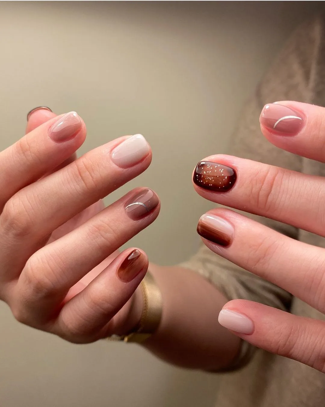 Korean nails in coffee colors