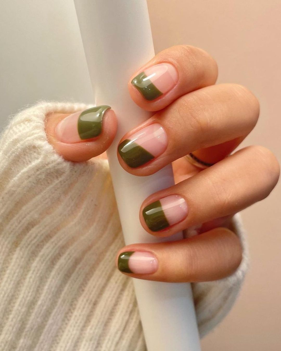 Korean olive green nails