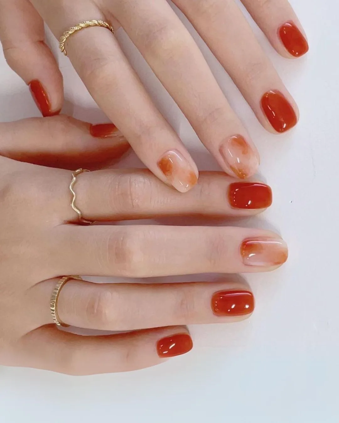 Korean-style burnt orange nails