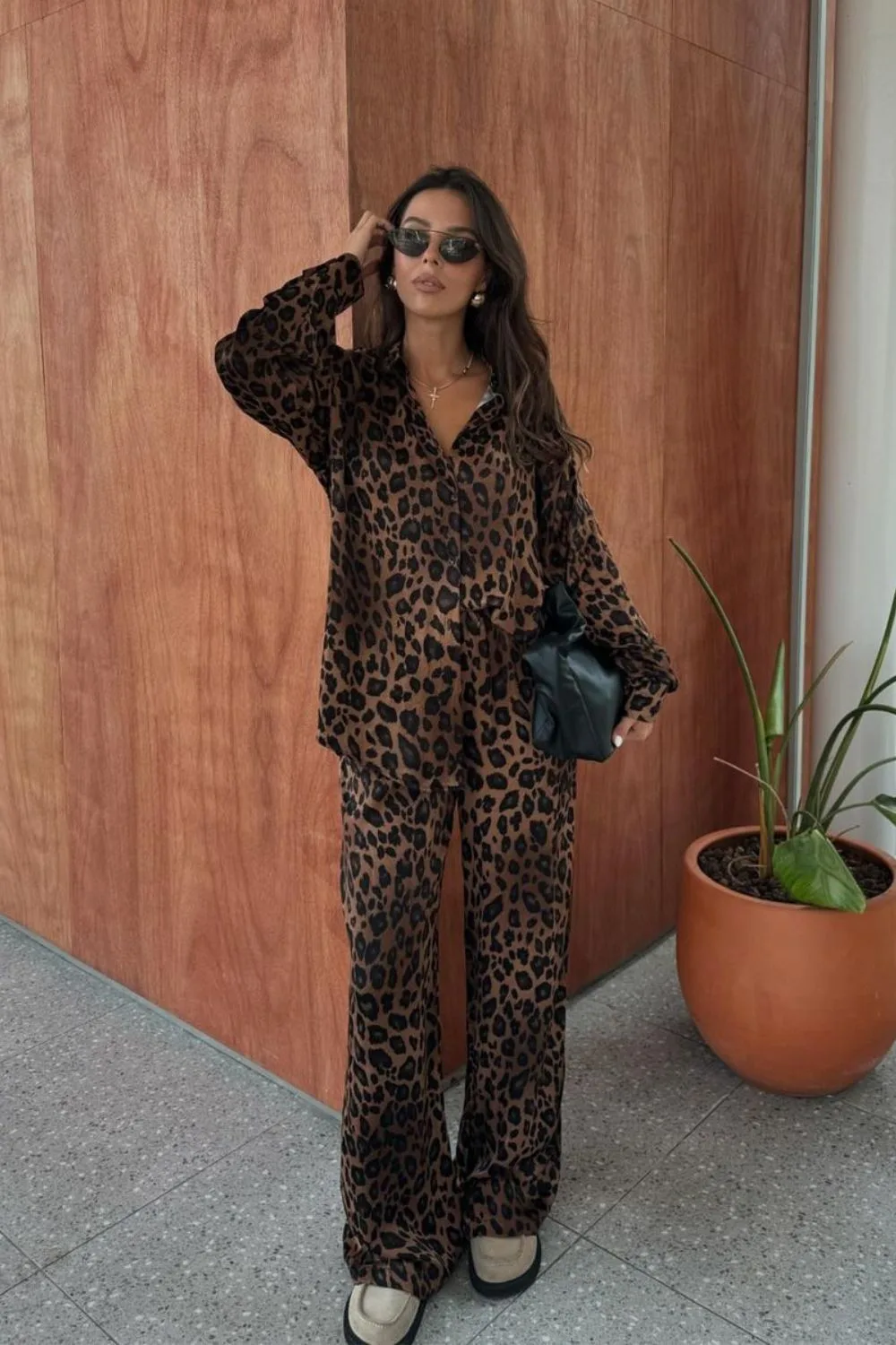 Leopard Satin Pants & Shirt