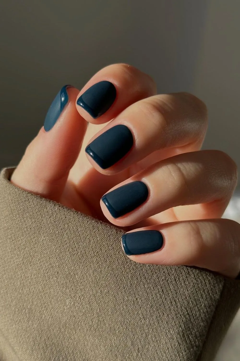 Matte navy nails with glossy french tips