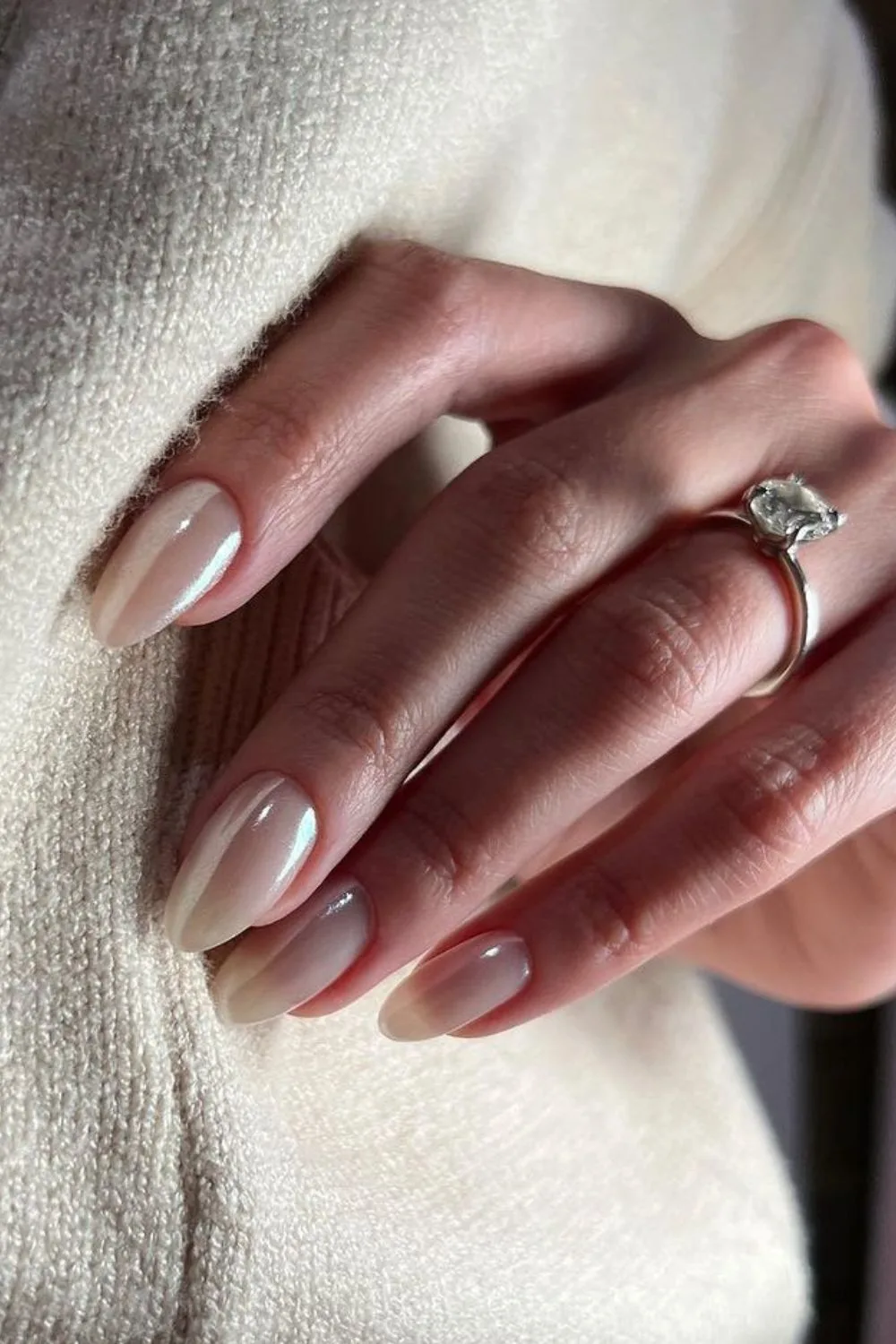 Milky white chrome nails