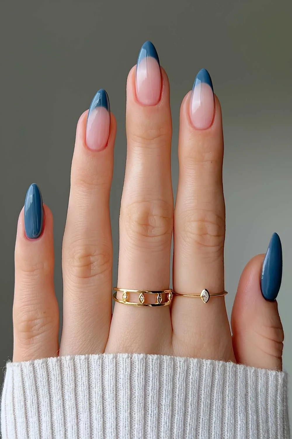 Moody blue mani with accent French tips