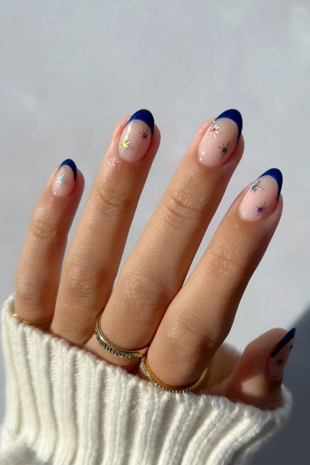 Navy blue celestial nails