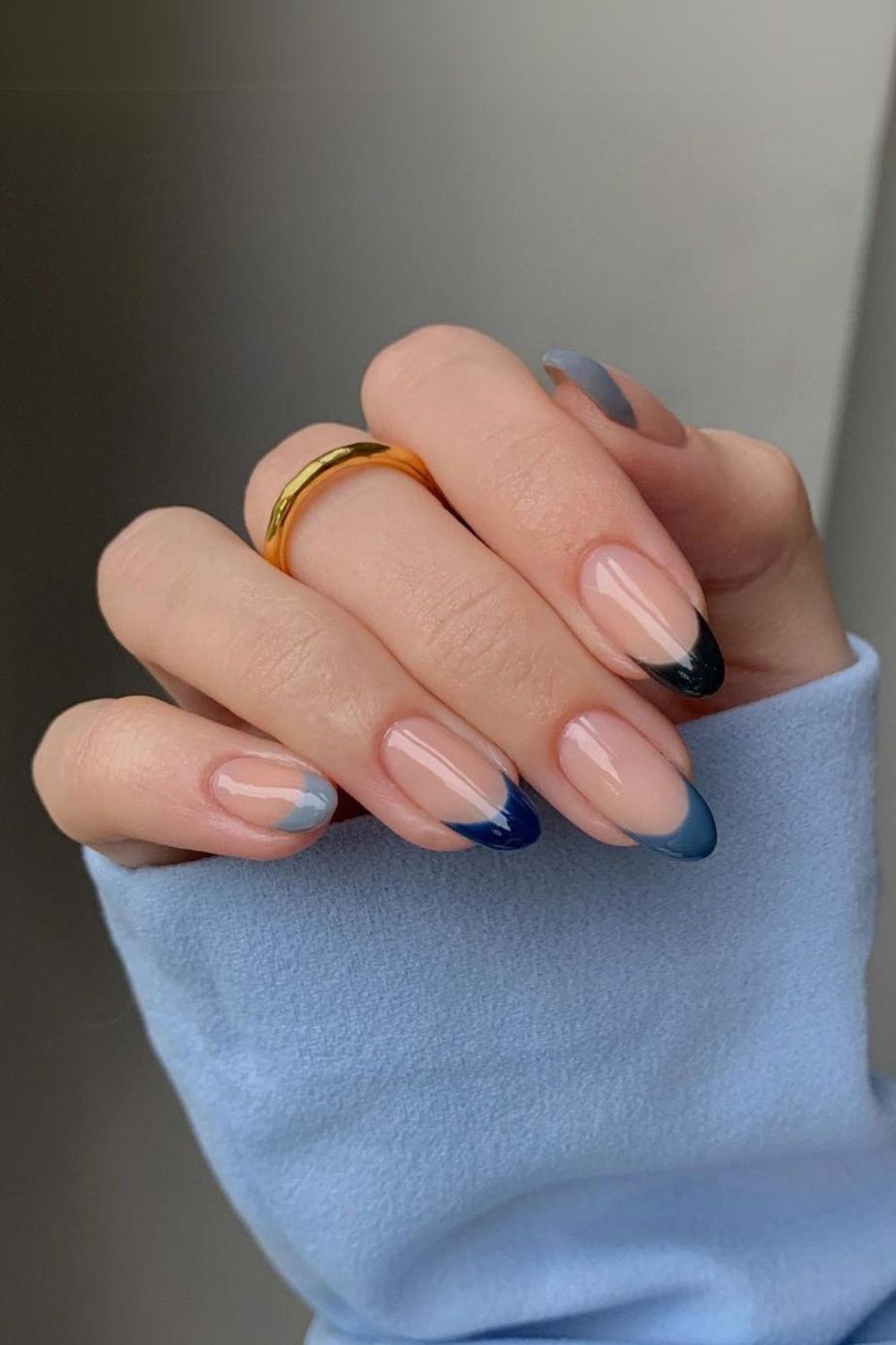 Navy blue gradient french nails