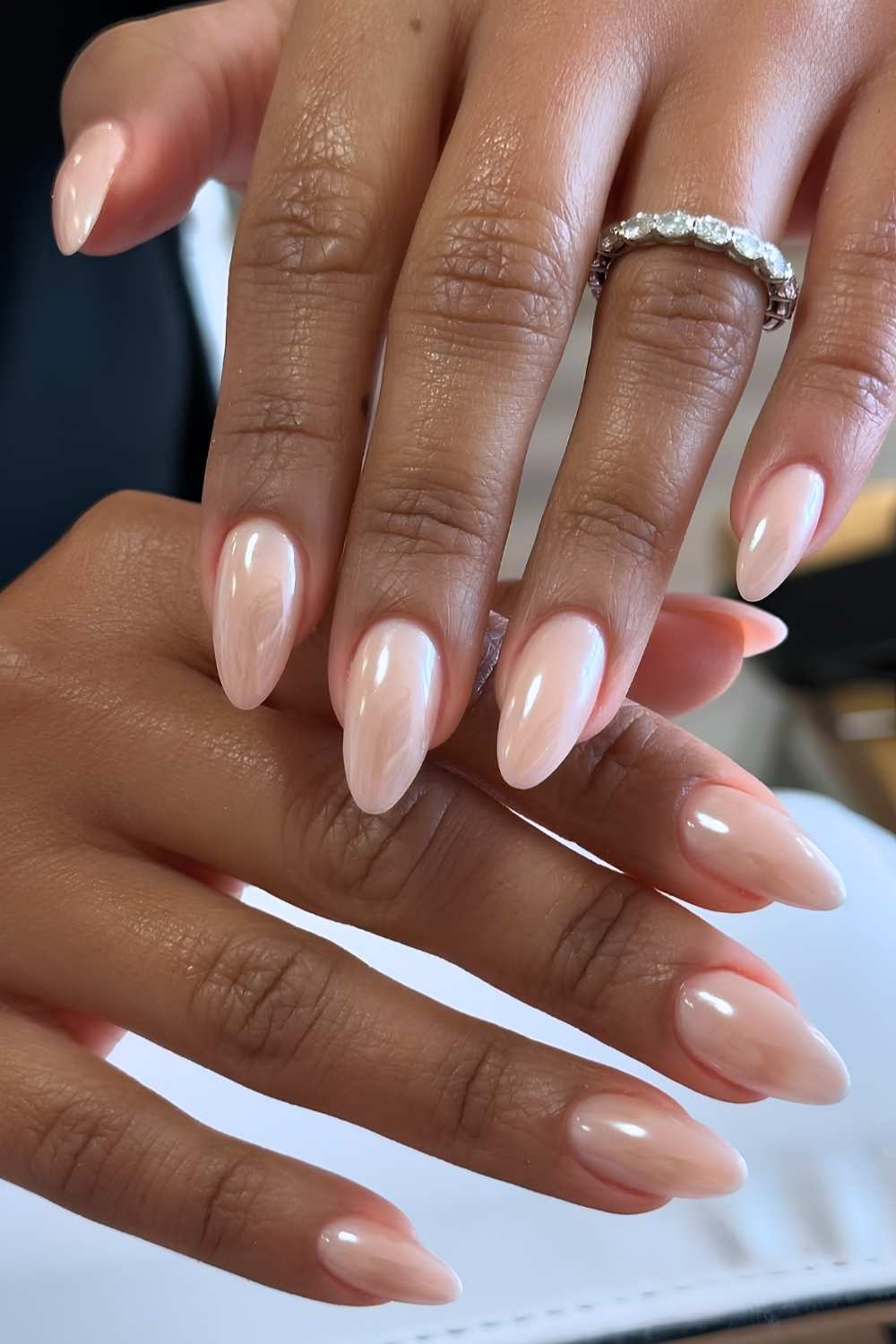 Neutral beige chrome nails