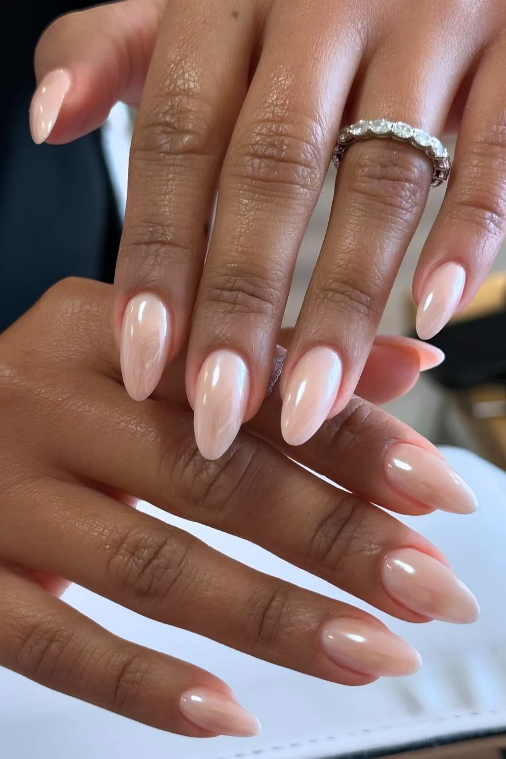 Neutral beige chrome nails