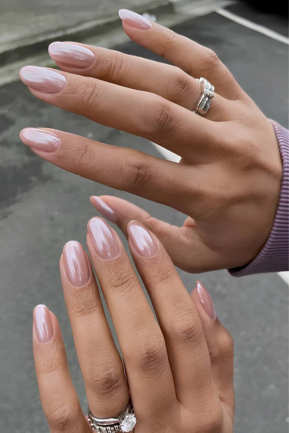 Nude chrome manicure