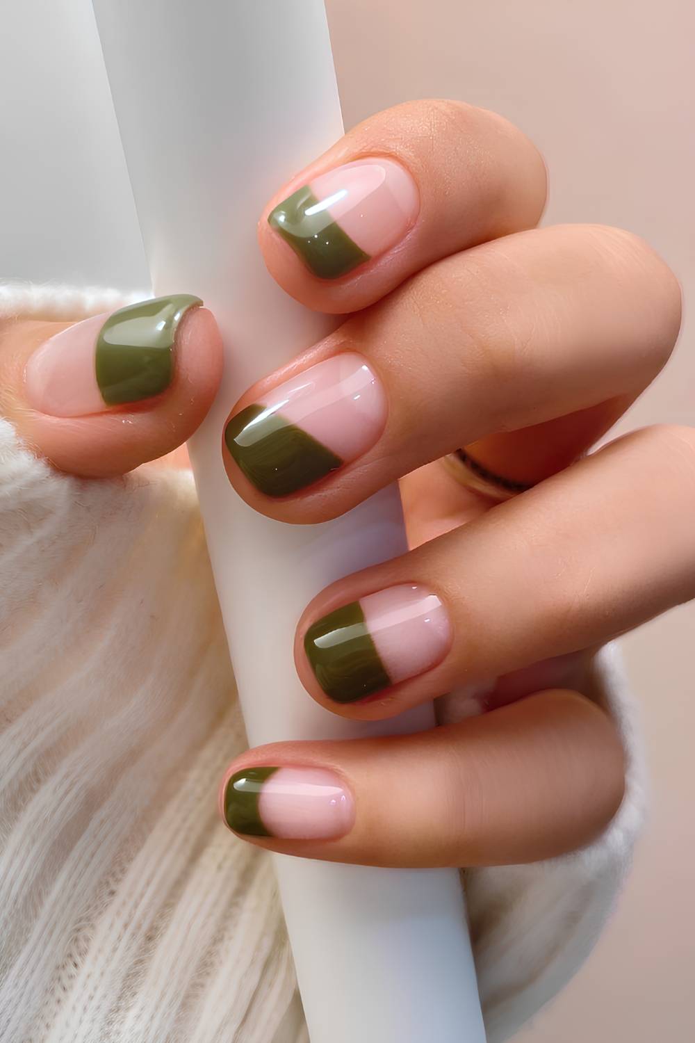 Olive green Korean inspired fall nails