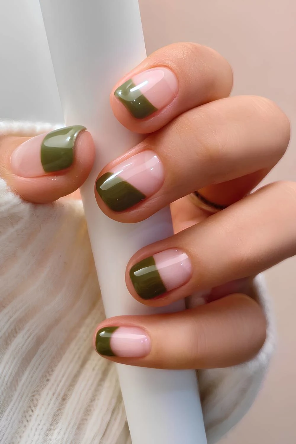 Olive green Korean inspired fall nails
