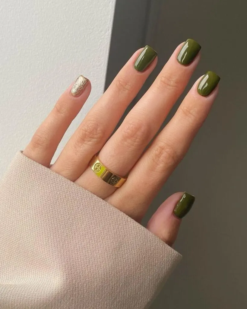 Olive green Thanksgiving manicure