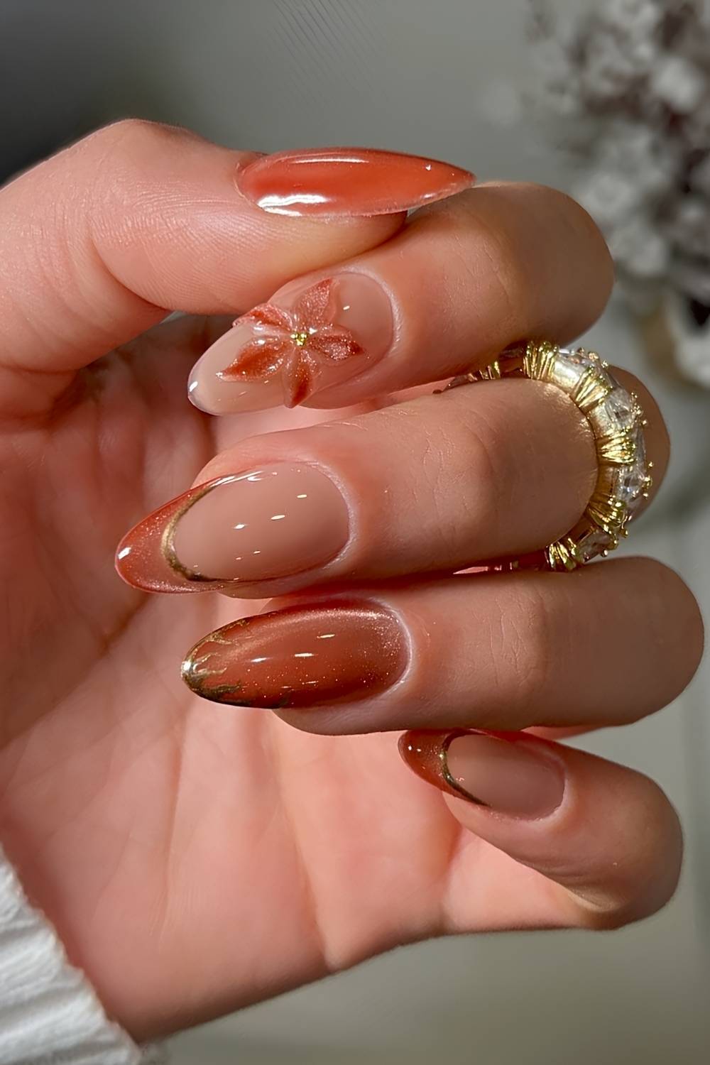 Orange fall cat eye nails