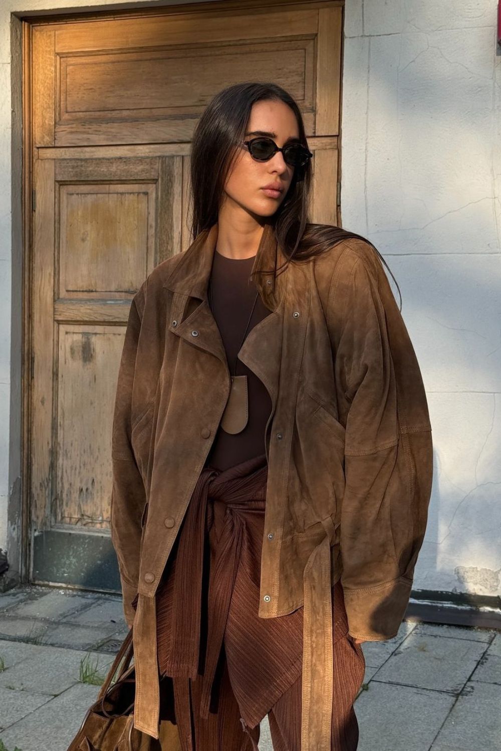 Oversized Suede Jacket with Brown Layers