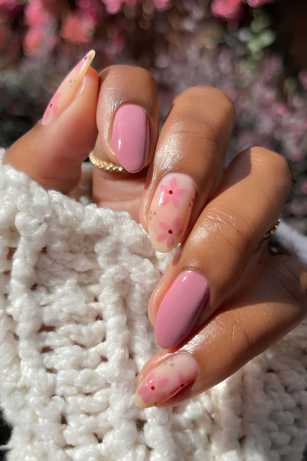 Pink fall floral nails