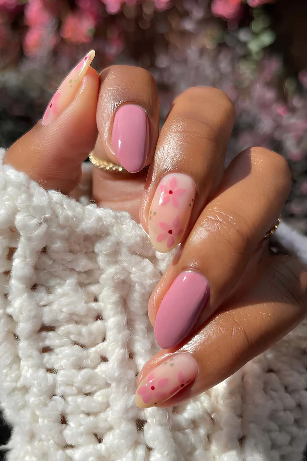 Pink fall floral nails