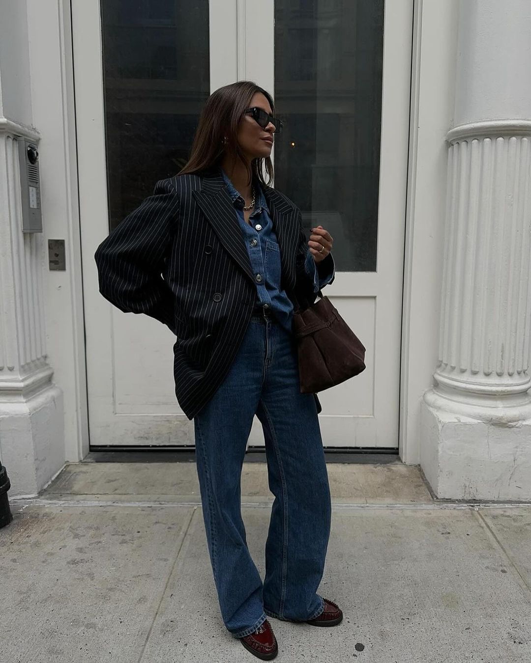 Pinstripe Blazer & Denim on Denim