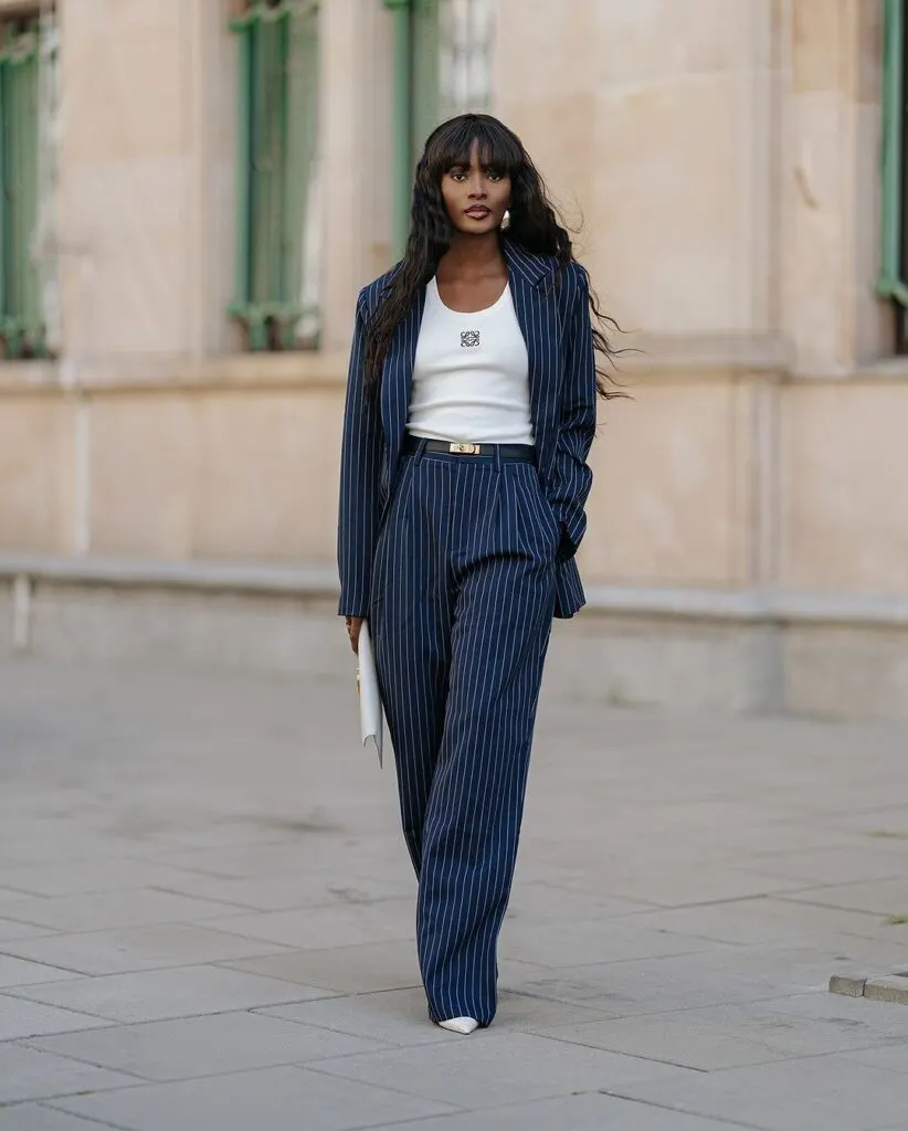 Pinstripe Suit & white Tank Top