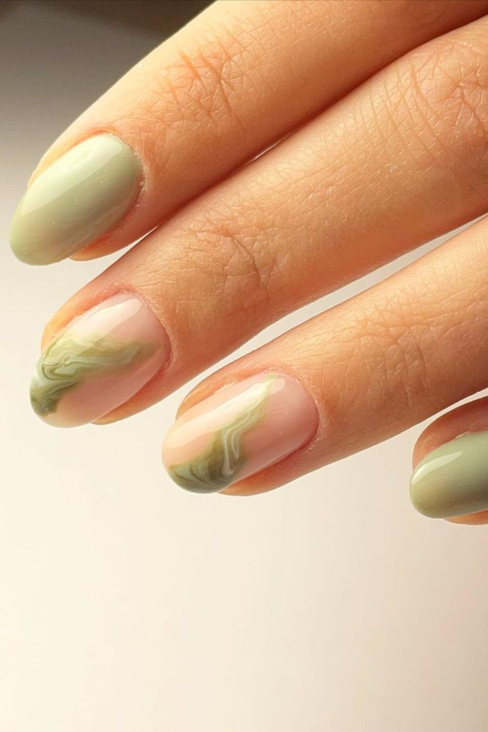 Pistachio Nails with Marble Swirls