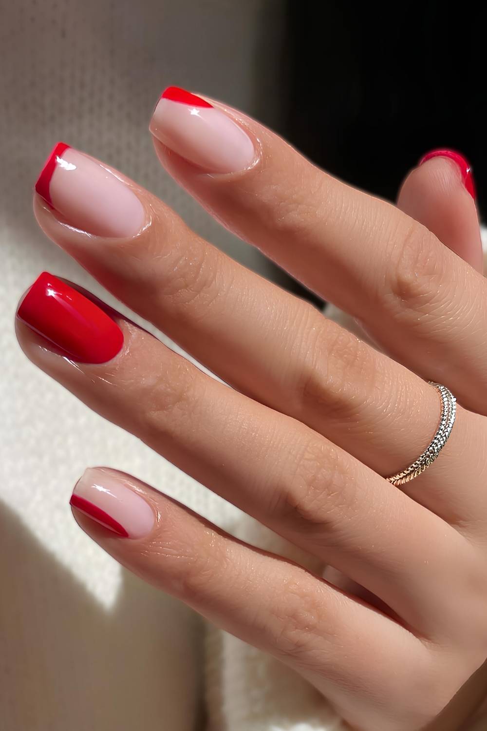 Red fall nails with negative space design