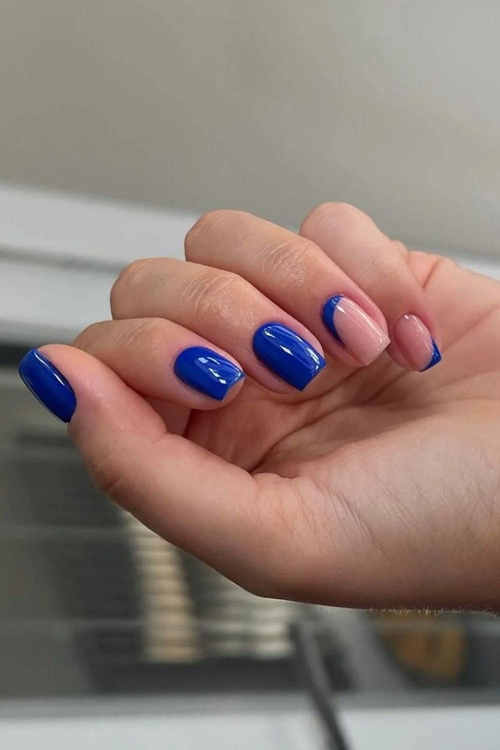 Reverse french cobalt blue nails