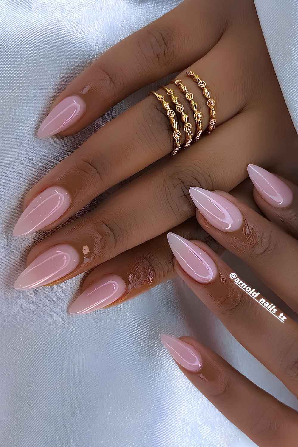 Sheer and shimmery light pink nails