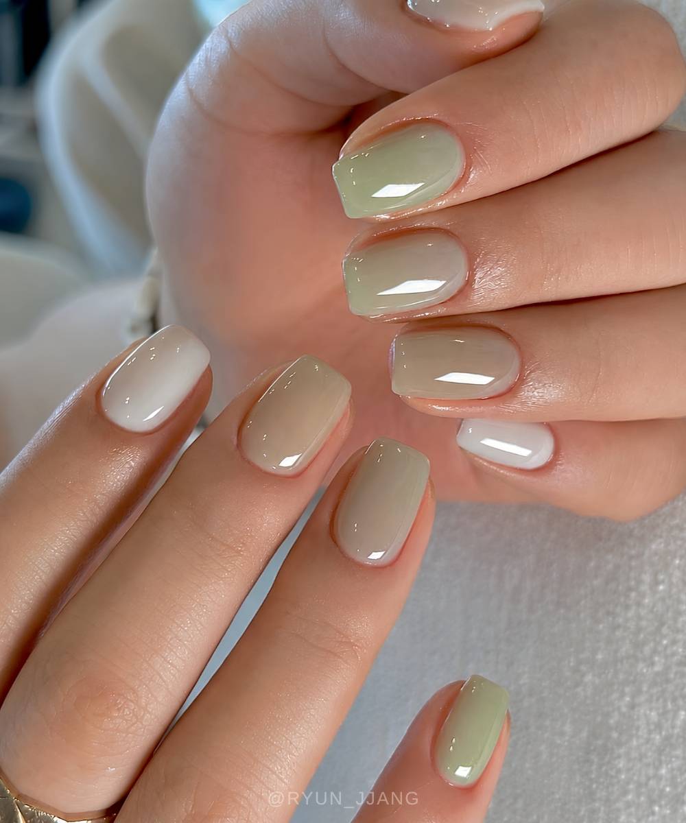 Sheer pistachio and white nails