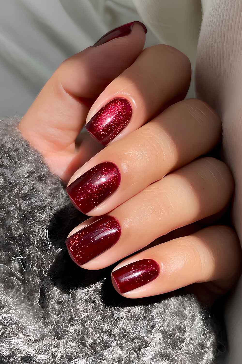 Short deep red velvet nails