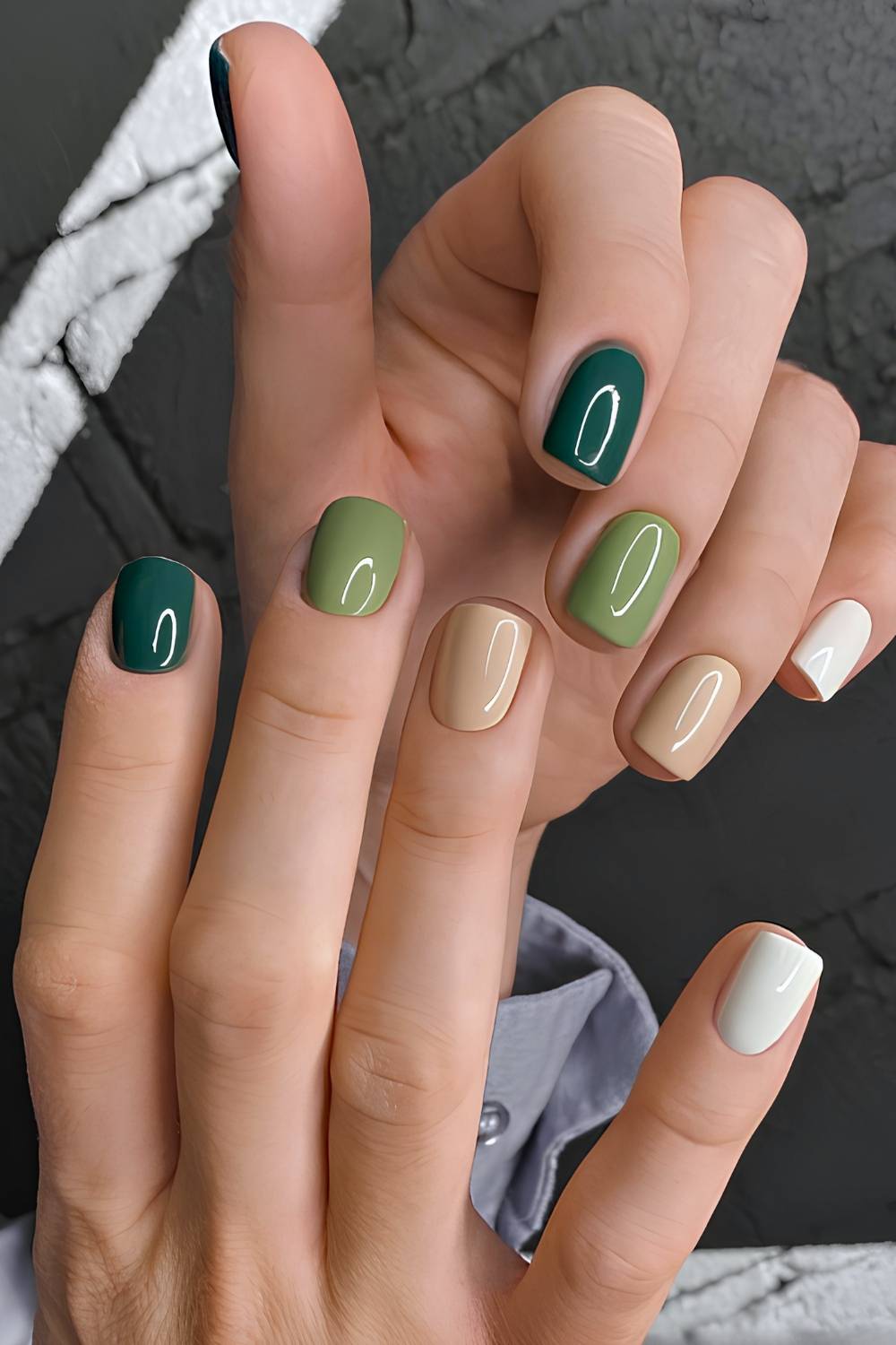 Skittle nails in green and neutral tones