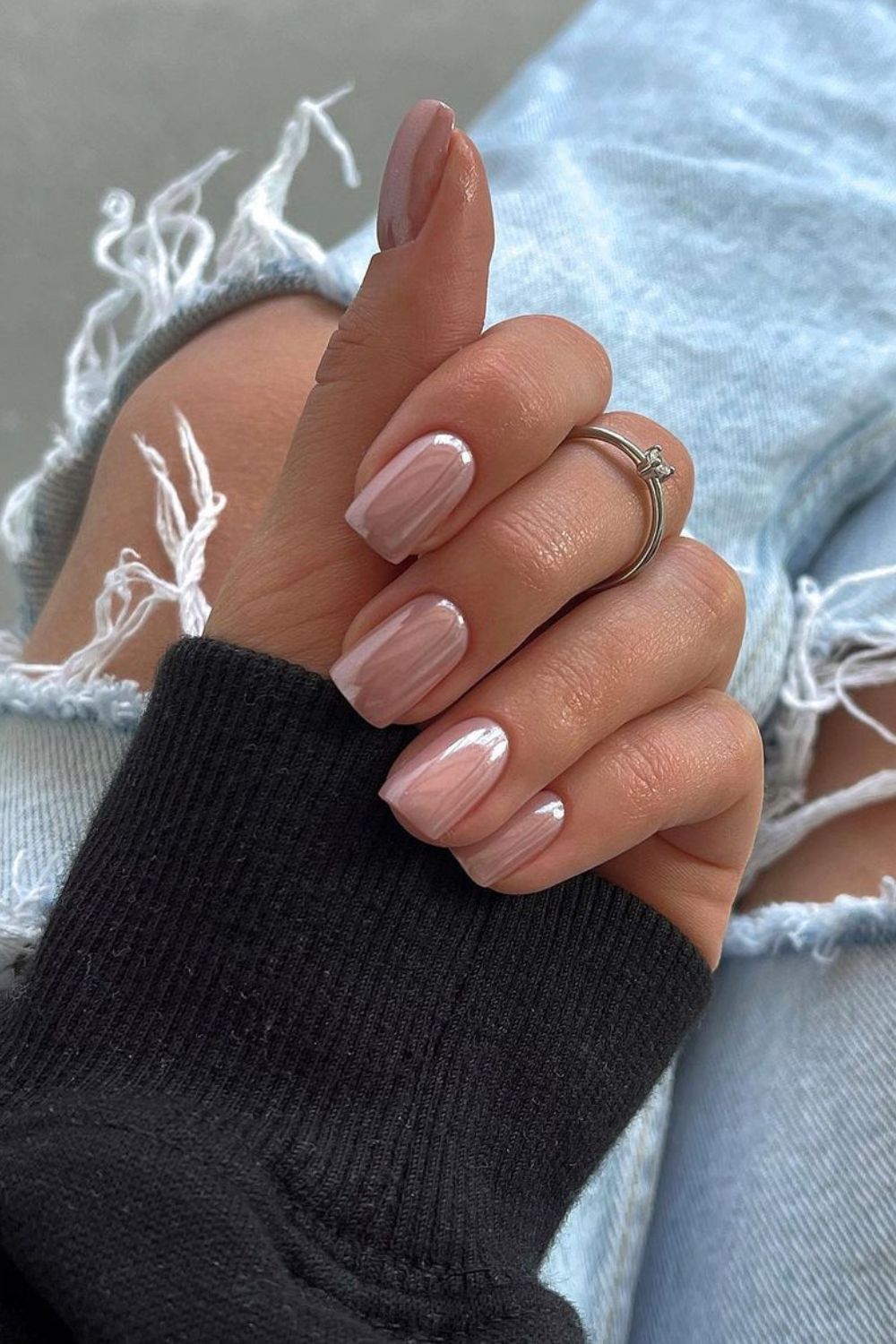 Soft pink glass-effect nails