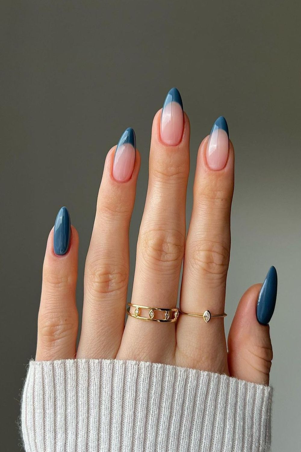 Solid and french tip nails in aegan blue