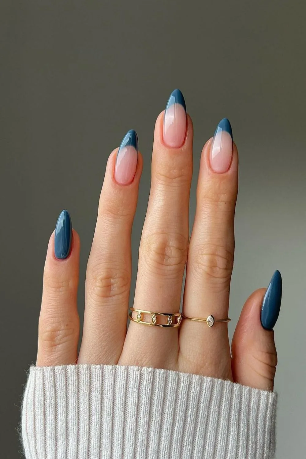 Solid and french tip nails in aegan blue