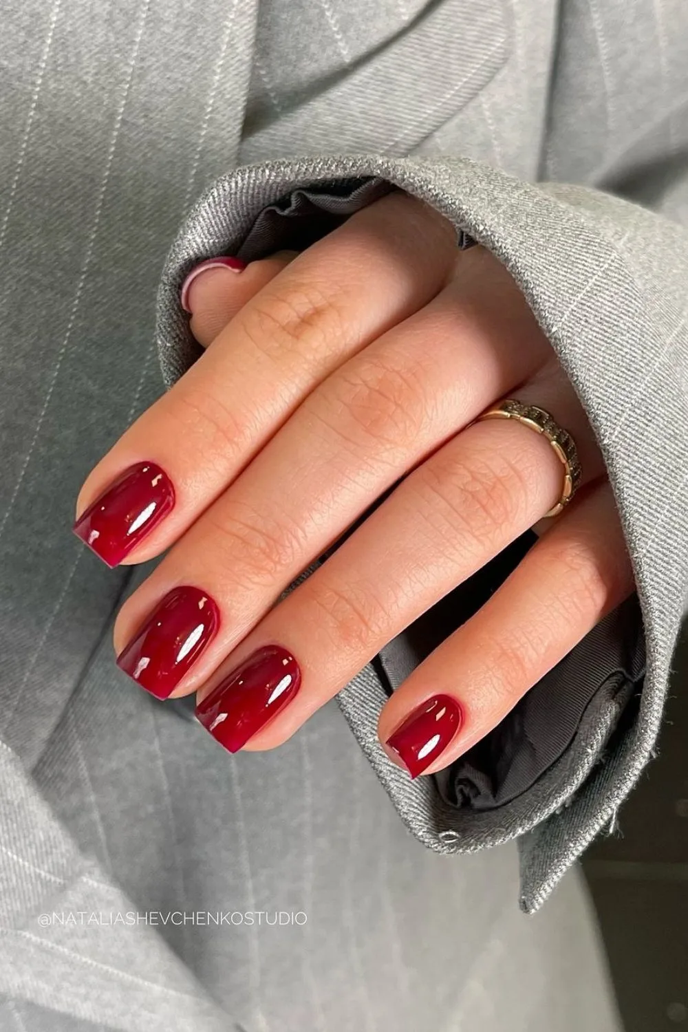 Solid dark red nails